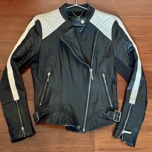 BCBGMAXAZRIA Black & White Leather Moto Jacket – Size S – Like New
